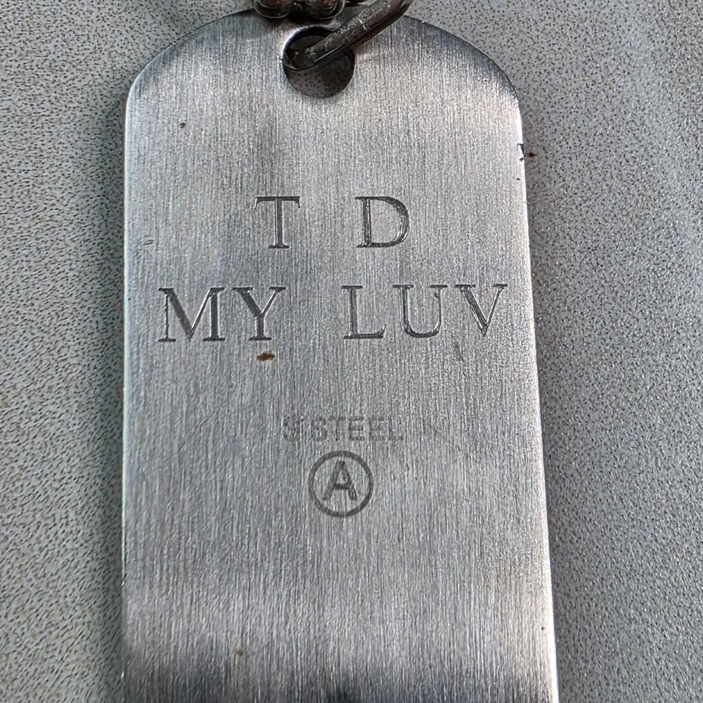 Stainless‎ Steel Dog Tag Necklace Cross Embossed TD MY LUV Engraved Ball Chain